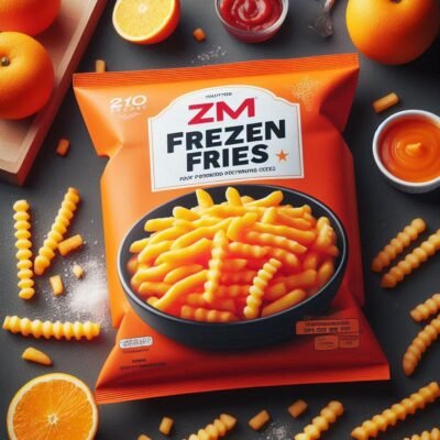 Frozen French fries with the brand name ZM Foods in orange color
